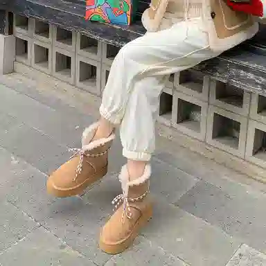 保暖耐磨增高 时尚甜美休闲学院风厚底柔软两穿 短筒 雪地靴 女款