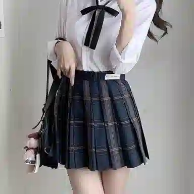 东鲸岁时记 学院风开学季舒适上衣纯色收腰修身格子半身裙制服 女款 白色+藏青