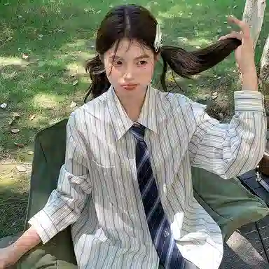 东鲸岁时记 韩剧女主穿搭学院风衬衣小衫松弛感宽松休闲外套文艺风学姐感职场通勤条纹长袖衬衫 男女同款 雾霾蓝
