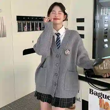 东鲸岁时记 慵懒风宽松针织开衫休闲格裙裙装套装 女款