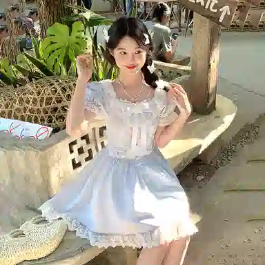 东鲸岁时记 蕾丝小个子气质女装高级感白色短袖连衣裙 女款 礼盒装