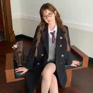 东鲸岁时记 开学季高级感保暖舒适夹棉学院风双排扣女毛呢外套中长款毕业季大衣 女款