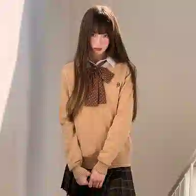 东鲸岁时记 慵懒风宽松高级感学院风舒适套头针织衫长袖衬衫经典格子百褶短裙制服 女款