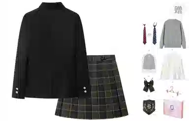 东鲸岁时记 学院风纯色开衫修身上衣格子百褶短裙制服 女款 礼盒装
