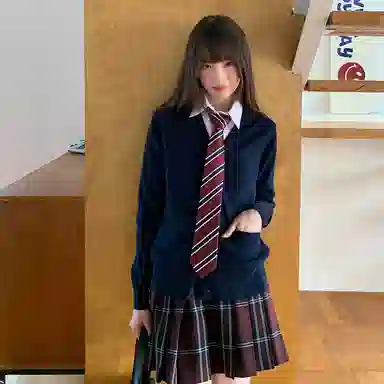 东鲸岁时记 学院风复古高级感显瘦舒适长袖针织衫格子百褶裙制服 女款