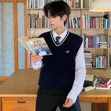 东鲸岁时记 开学季学院风日常休闲复古秋季保暖纯色刺绣外套温暖时尚设计感毕业季马甲 男款