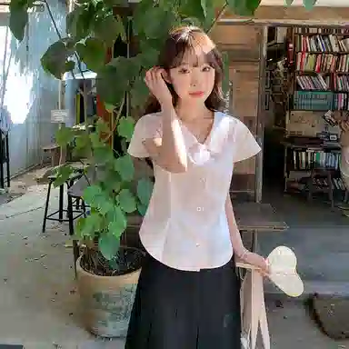 东鲸岁时记 学院风收腰显瘦舒适百搭短袖衬衫 女款 粉色礼盒装