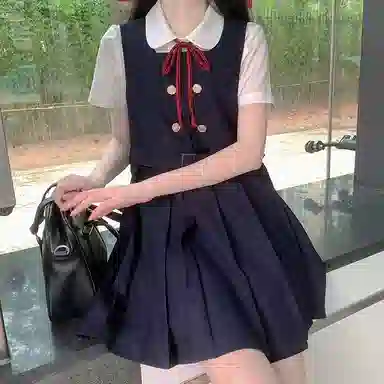 东鲸岁时记 学院风纯色气质西服休闲舒适上衣高腰合身短裙制服 女款 绀色