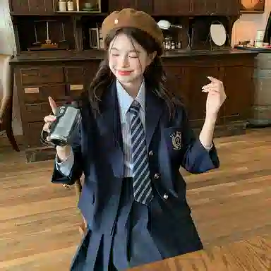 东鲸岁时记 学院风高级感伯克利修身上衣外套通勤职场微辣文艺风纯色短款西装 秋季 女款 礼盒装 藏青色