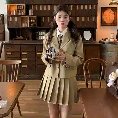 东鲸岁时记 港风高级感美拉德色系上衣外套学院风松弛感休闲简约西装 春秋季 女款 礼盒装 卡其色