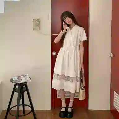 东鲸岁时记 法式气质通勤纯色简约舒适短袖连衣裙 女款 礼盒装 白色连衣裙（含内衬 腰部抽绳设计）