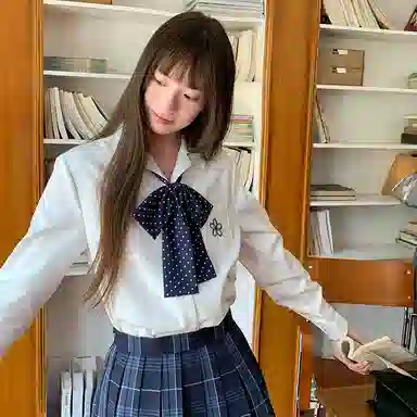 东鲸岁时记 学院风刺绣蝴蝶结直筒长袖衬衫高腰半身裙制服 女款