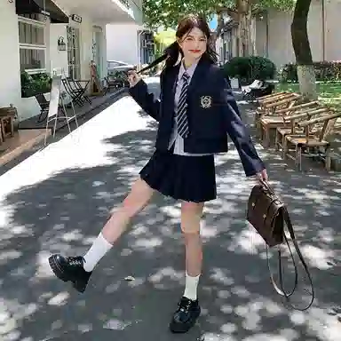 东鲸岁时记 学院风高级感伯克利修身上衣外套通勤职场微辣文艺风纯色短款西装 秋季 女款 礼盒装 藏青色