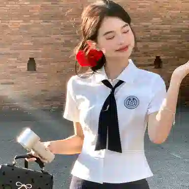 东鲸岁时记 纯欲风超好看短袖衬衫学院风高级感包臀裙裙装套装 女款 月光信笺衬衣+一步裙（修身 含打底裤） 买赠领带+裙夹