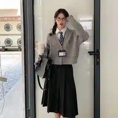 东鲸岁时记 学院风格雷系纯色中长款伯克利百褶裙休闲长裙 女款 灰色裙