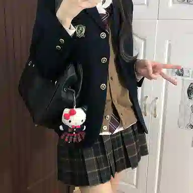东鲸岁时记 学院风开学季舒适上衣格纹中腰合身半裙制服 女款 黑色
