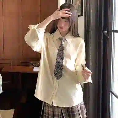 东鲸岁时记 学院风灯芯绒宽松纯棉学生通勤松弛感上衣长袖衬衫 女款 礼盒装 奶黄色