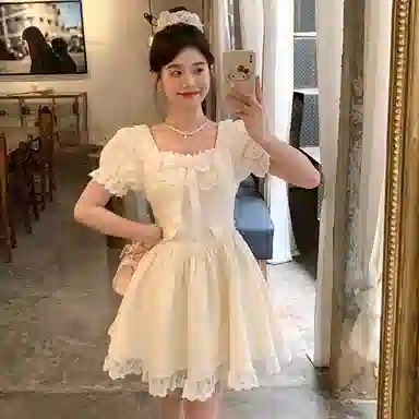 东鲸岁时记 蕾丝小个子气质女装高级感白色短袖连衣裙 女款 礼盒装