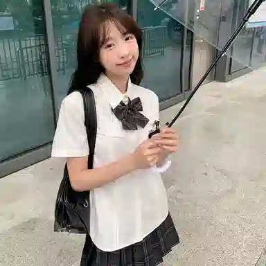 东鲸岁时记 学院风尖领褶皱上衣中腰合身可爱下衣制服 女款 白色+黑色