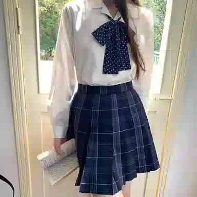东鲸岁时记 学院风刺绣蝴蝶结直筒长袖衬衫高腰半身裙制服 女款