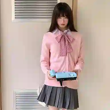 东鲸岁时记 学院风复古高级感显瘦舒适长袖针织衫格子百褶裙制服 女款