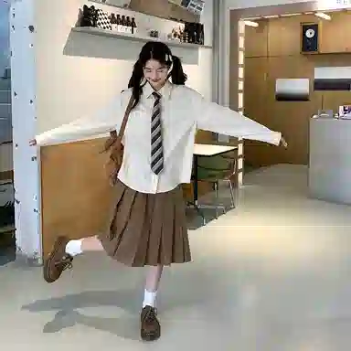 东鲸岁时记 学院风格雷系纯色中长款伯克利百褶裙休闲长裙 女款 灰色裙