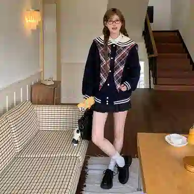 东鲸岁时记 开学季女优雅简约学院风穿搭长袖棒球服纯色半裙内搭花边小裙子学生日常甜美可爱裙装套装 女款 礼盒装