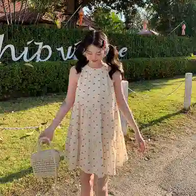 东鲸岁时记 蝴蝶结海边度假气质无袖连衣裙 女款 波点可颂