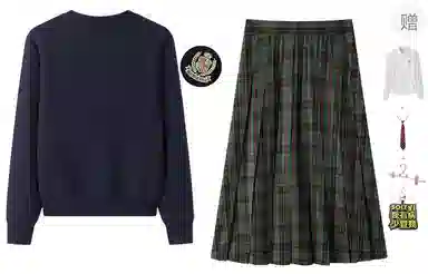 东鲸岁时记 慵懒风学院风高级感针织开衫舒适长袖衬衫格纹半身裙裙装套装 女款