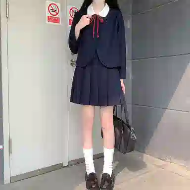 东鲸岁时记 学院风纯色气质西服休闲舒适上衣高腰合身短裙制服 女款 绀色