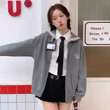 东鲸岁时记 学院风海军领休闲长袖外套基础款条纹分割松弛感字母刺绣简约纯色伯克百褶裙裤卫衣套装 女款