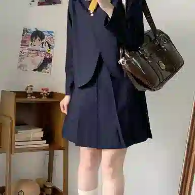 东鲸岁时记 学院风纯色气质西服休闲舒适上衣高腰合身短裙制服 女款 绀色