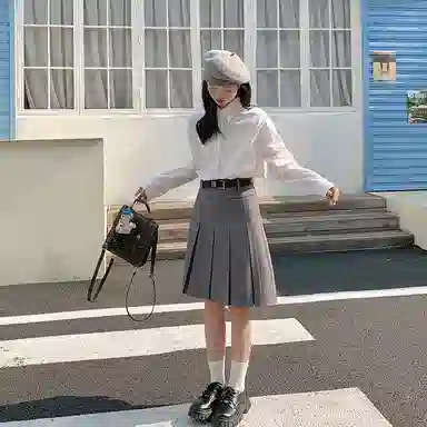 东鲸岁时记 学院风中腰纯色修身简约舒适通勤休闲长裙 女款 灰色