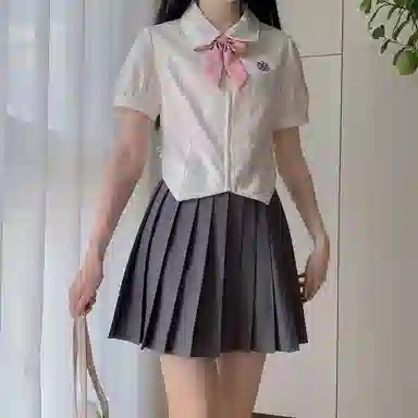 东鲸岁时记 学院风刺绣翻领双拉链短袖衬衫百褶裙制服 女款 礼盒装