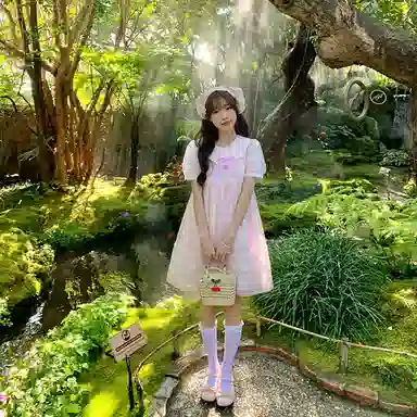 东鲸岁时记 可爱甜美独特绝美小裙子短袖连衣裙萝莉装 女款 粉色