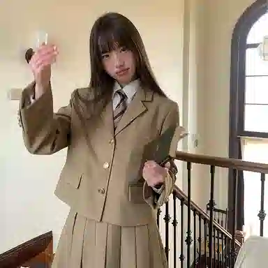 东鲸岁时记 学院风时尚纯色中腰百褶长款半身休闲长裙 女款 棕色