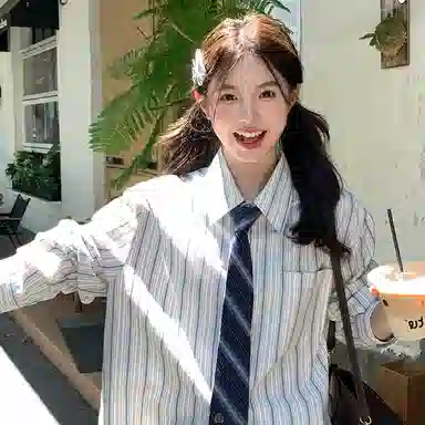 东鲸岁时记 韩剧女主穿搭学院风衬衣小衫松弛感宽松休闲外套文艺风学姐感职场通勤条纹长袖衬衫 男女同款 雾霾蓝