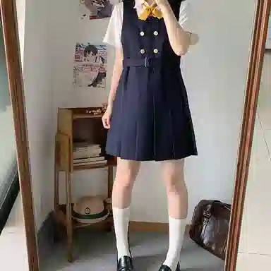 东鲸岁时记 学院风纯色气质西服休闲舒适上衣高腰合身短裙制服 女款 绀色