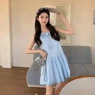 东鲸岁时记 高级感收腰性感纯欲无袖连衣裙 女款 礼盒装 蓝色