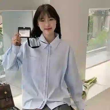 东鲸岁时记 学院风通勤日常上衣纯色高腰宽松半裙制服 女款 水蓝色