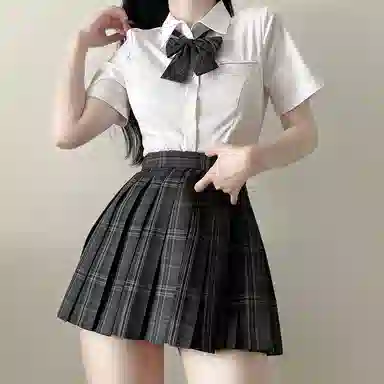 东鲸岁时记 学院风修身长袖衬衫格子伯克利半身裙针织开衫制服 女款