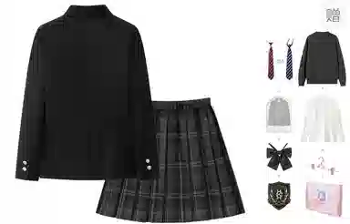 东鲸岁时记 学院风开学季舒适上衣格纹中腰合身半裙制服 女款 黑色