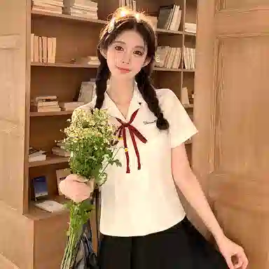 东鲸岁时记 漂亮收腰显瘦短袖衬衫制服 女款 礼盒装 收腰西装领短袖衬衫