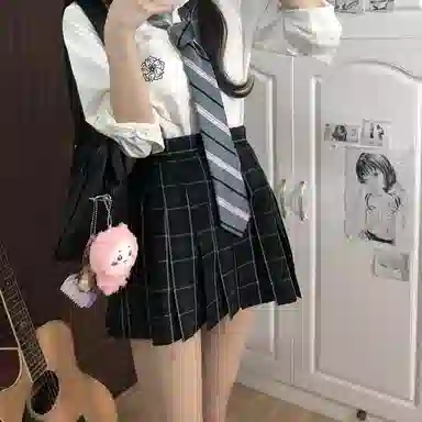 东鲸岁时记 学院风开学季尖领长袖衬衫中腰修身半裙制服 女款 白色+黑色