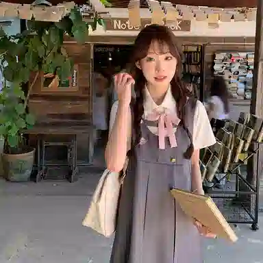 东鲸岁时记 拼接简约舒适百搭吊带连衣裙 女款 元气小桃