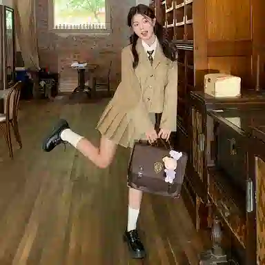 东鲸岁时记 港风高级感美拉德色系上衣外套学院风松弛感休闲简约西装 春秋季 女款 礼盒装 卡其色