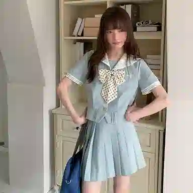 东鲸岁时记 学院风海军领短袖上衣通勤舒适半身裙制服 女款 薄荷绿