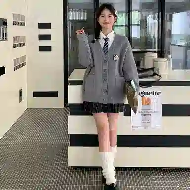 东鲸岁时记 慵懒风宽松针织开衫休闲格裙裙装套装 女款