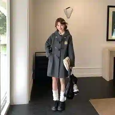 东鲸岁时记 时尚舒适保暖经典柔软高级感冬季夹棉学院风长袖女毛呢外套中长款可爱毕业季开学季大衣 女款