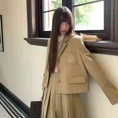 东鲸岁时记 学院风时尚纯色中腰百褶长款半身休闲长裙 女款 棕色